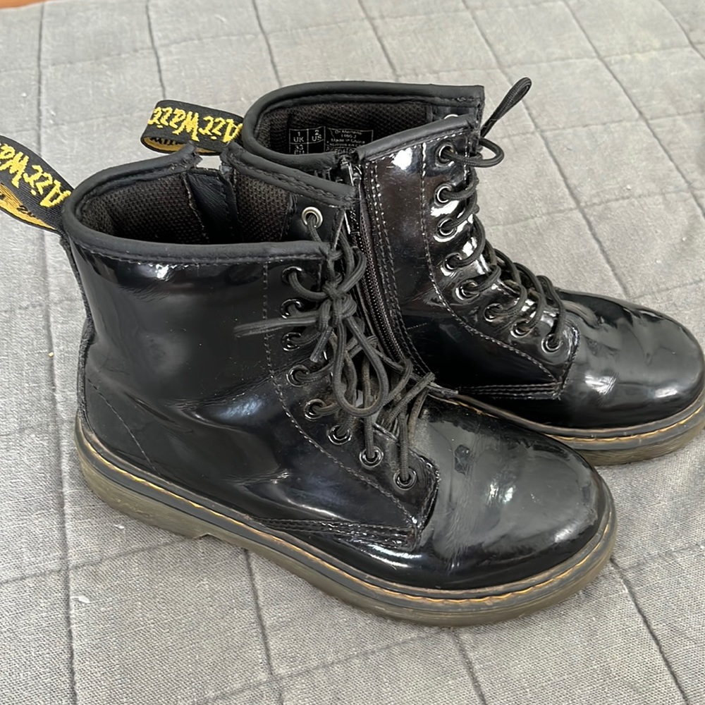 Kids size 2 zip-side Dr. Martens, patent leather